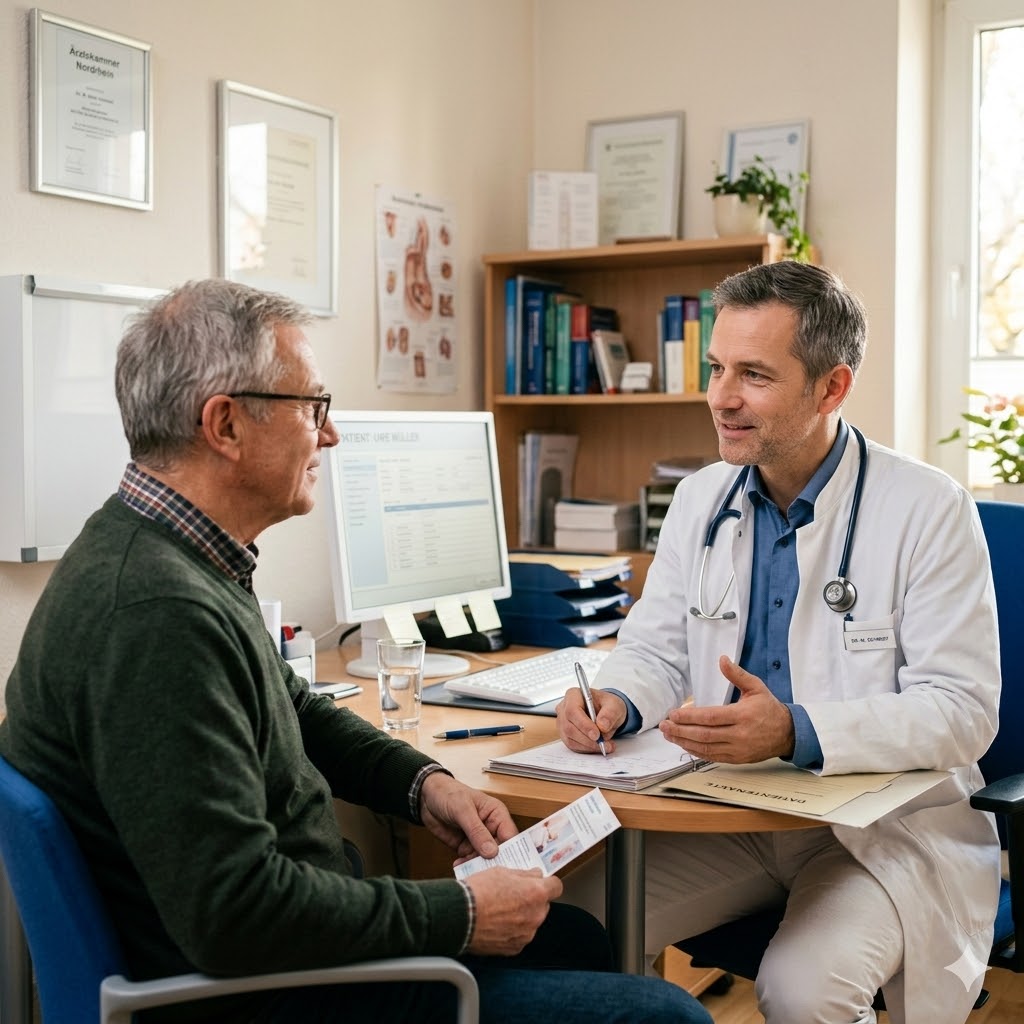 Dr. med. Hendrik Halfar im Gespräch mit einem Patienten